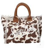 SAINT BARTH VANITY Borsa tote Vanity in tela di cotone con stampa in pelle di mucca