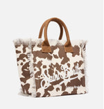 SAINT BARTH VANITY Borsa tote Vanity in tela di cotone con stampa in pelle di mucca
