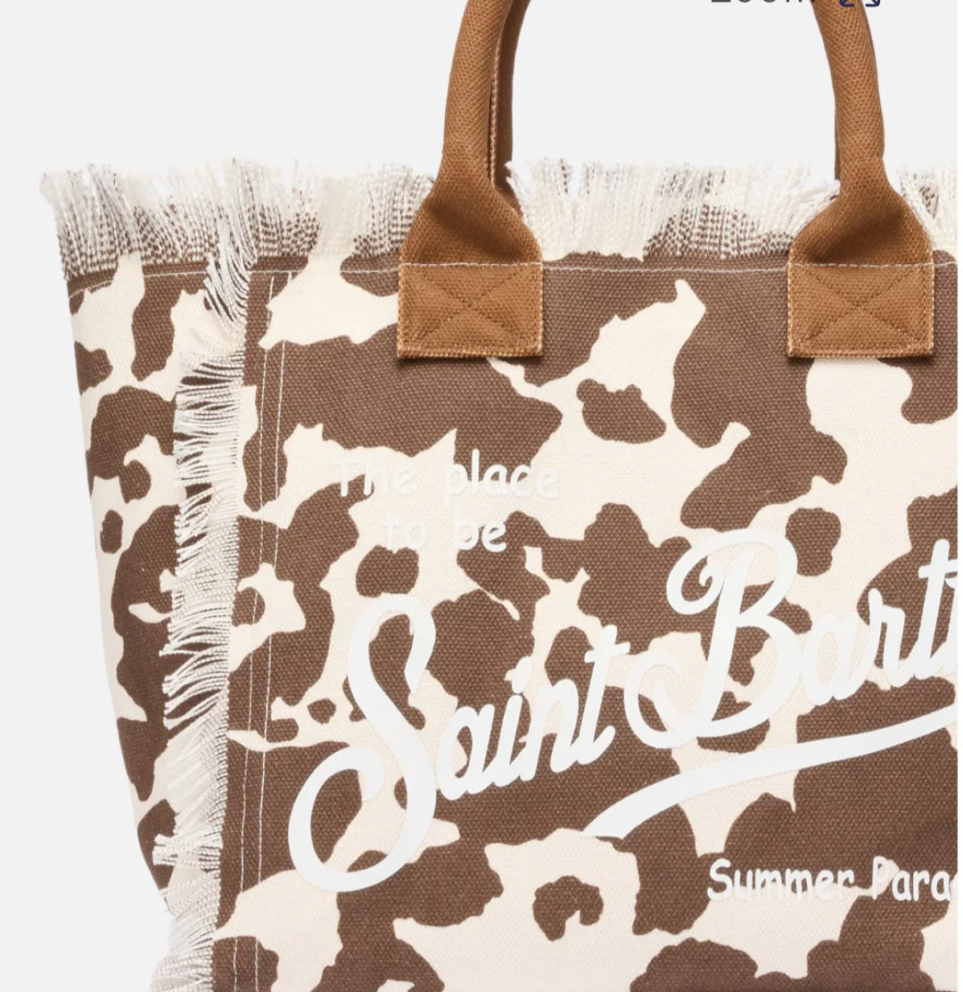 SAINT BARTH VANITY Borsa tote Vanity in tela di cotone con stampa in pelle di mucca