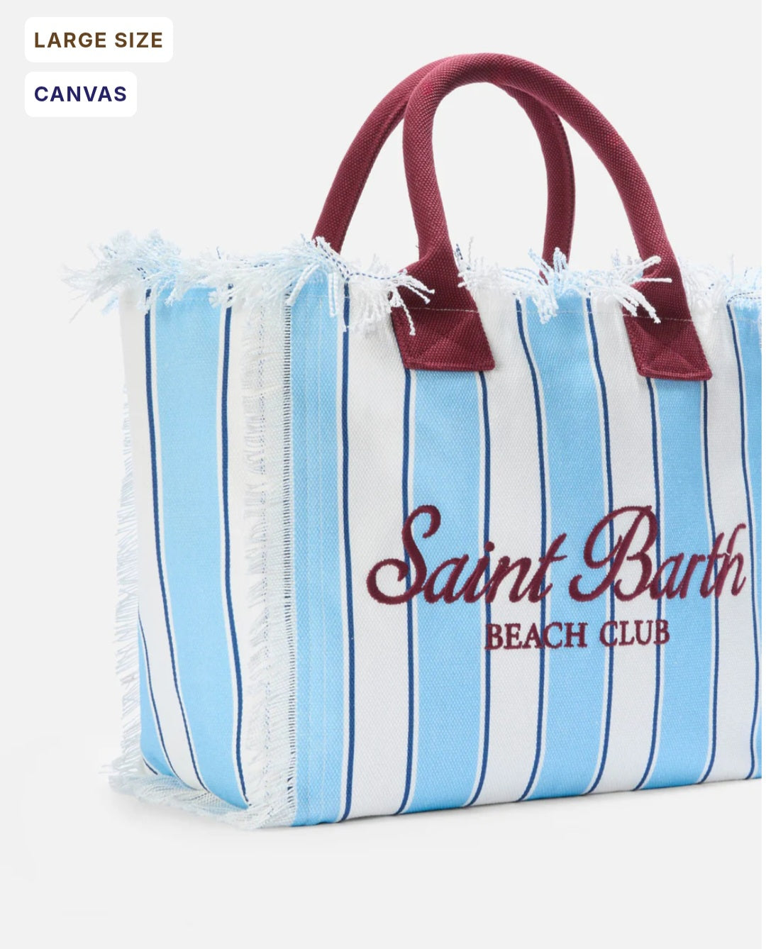 SAINT BARTH VANITYBorsa Vanity regular in canvas a righe azzurre con dettagli bordeaux