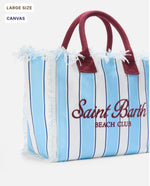 SAINT BARTH VANITYBorsa Vanity regular in canvas a righe azzurre con dettagli bordeaux