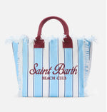 SAINT BARTH VANITYBorsa Vanity regular in canvas a righe azzurre con dettagli bordeaux