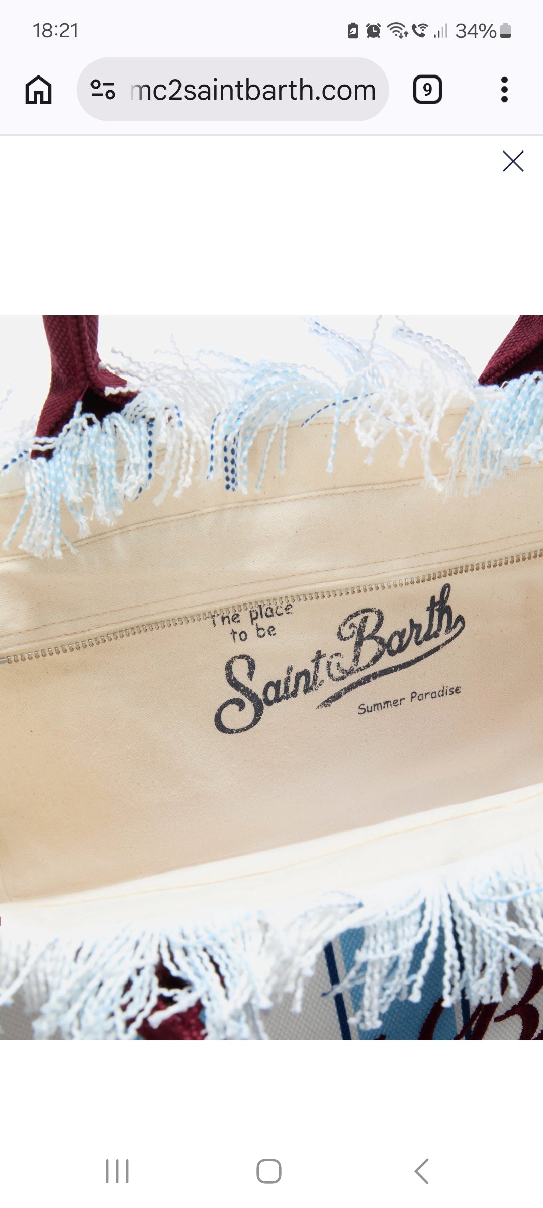 SAINT BARTH VANITYBorsa Vanity regular in canvas a righe azzurre con dettagli bordeaux