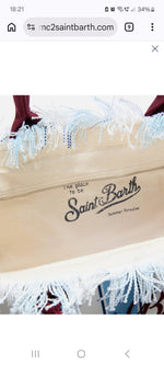 SAINT BARTH VANITYBorsa Vanity regular in canvas a righe azzurre con dettagli bordeaux